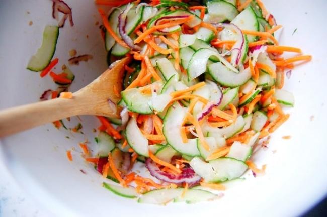 Salad of cucumber and carrot.