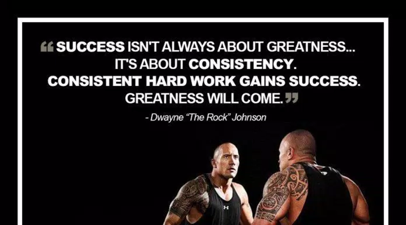 “Success is not always related to greatness. It is related to persistence. Consistently hard work will achieve success. Then greatness will come.” – Dwayne “The Rock” Johnson