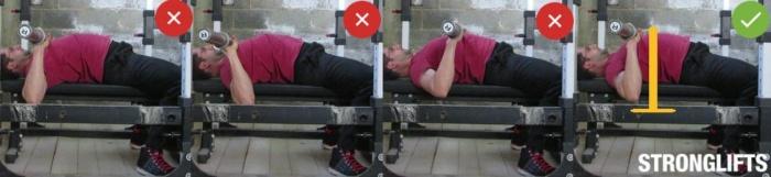 The position of the forearm is always perpendicular to the floor in the bottom position