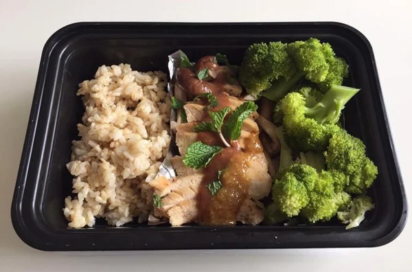 Broccoli, chicken, and brown rice